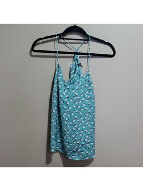 Dynamite Blue Floral Spaghetti Strap Top Size Small